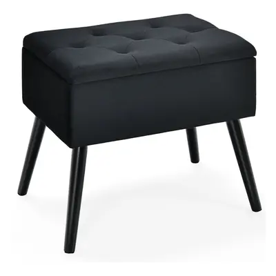 Velvet Storage Ottoman Flip Top Stool w/ Solid Wood Legs