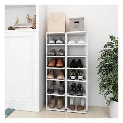 vidaXL 2x Shoe Cabinets High Gloss White Household Shoe Storage Shelf Rack Set