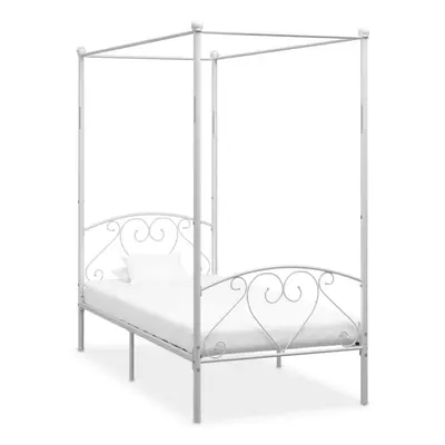 vidaXL Canopy Bed Frame White Metal 90x200cm Single Base Bedroom Furniture