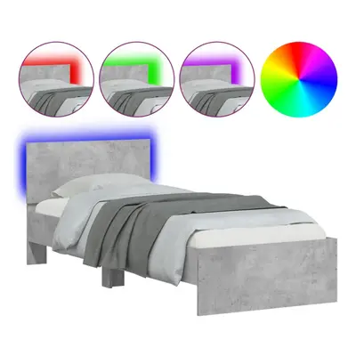 vidaXL Bed Frame with Headboard and LED Lights Concrete Grey Small Single