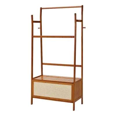 (Brown (with hooks)) Wooden Double Tier Clothes Rack