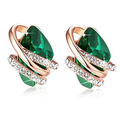 Leafael Wish Stone Stud Earrings with Emerald Green Birthstone Crystal