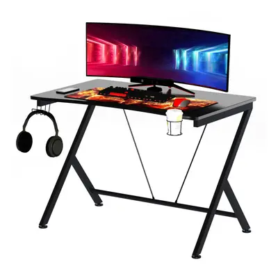 HOMCOM Gaming Desk Computer Table with Cup Holder, Headphone Hook, Cable Hole