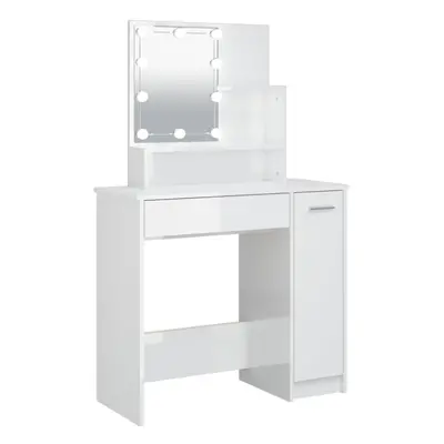 (High gloss white) vidaXL Dressing Table with LED Vanity Table Makeup Vanity Desk Cosmetic Table