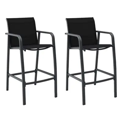 vidaXL 2x Garden Bar Chairs Black Textilene Outdoor Patio Seating Furniture