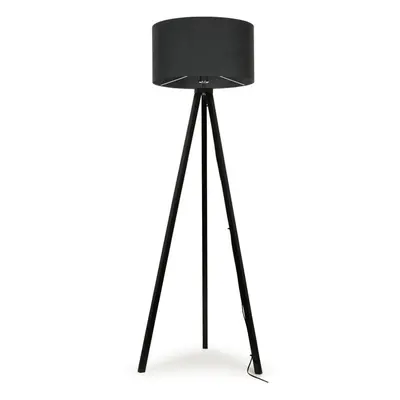 ValueLights Barbro Black Wood Tripod Floor Lamp with Large Charcoal Reni Shade