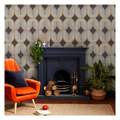 Envy In the Loop Choc Orange Geometric Wallpaper