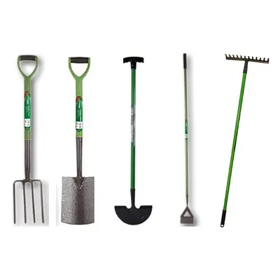 (Spade Fork Rake Edge & Hoe Set ) Garden Farming Lightweight Carbon Steel Tools