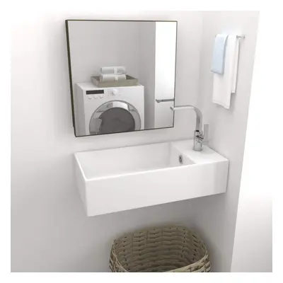 vidaXL Bathroom Wall Hung Sink with Overflow Ceramic Matt White