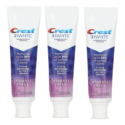 Crest, 3D White, Fluoride Anticavity Toothpaste, Radiant Mint, Pack, 3.8 oz (107 g) Each