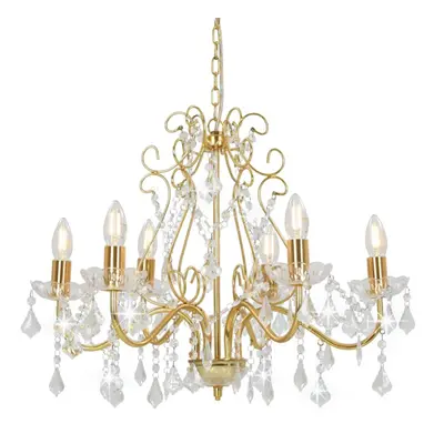 vidaXL Chandelier with Crystal Beads Golden Round 6xE14 Living Room Lamp Light