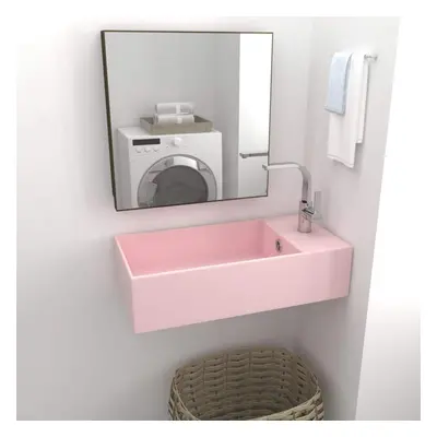 vidaXL Bathroom Sink with Overflow Ceramic Matt Pink Washroom Vanity Basin