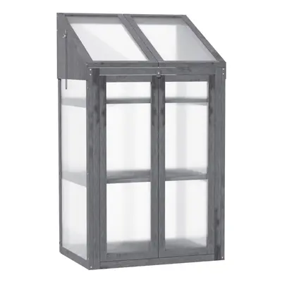 Outsunny Wooden Greenhouse Cold Frame Grow House w/ Double Door for Flower Grey