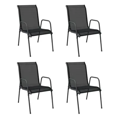 (4) vidaXL Garden Chairs Dining Chair Outdoor Chair Steel and Textilene Black