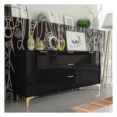 Sideboard 140cm Luxury Creative Furniture - Black Gloss