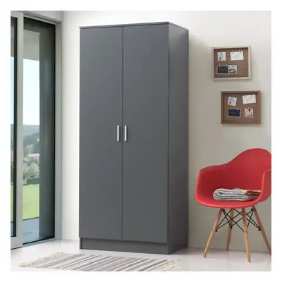 2 Door Double Wardrobe In Dark Grey - Bedroom Furniture Storage Cupboard