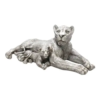 Silver Lion Art With Cub Home Garden Decoration