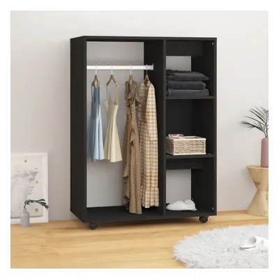 vidaXL Wardrobe Black Chipboard Storage Cabinet Hanger Clothes Organiser Set