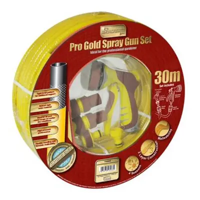 30m Garden Hosepipe / Hose Pipe Gold Yellow Spray Gun Set