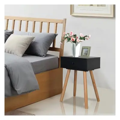 vidaXL 2x Solid Pinewood Bedside Tables 40x30x61cm Black Nightstand Drawer