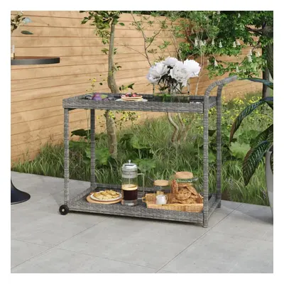 vidaXL Bar Cart Grey Poly Rattan Patio Storage Serving Trolley Kitchen Cart