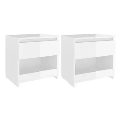 vidaXL 2x Bedside Cabinets High Gloss White Engineered Wood Nightstand Drawer