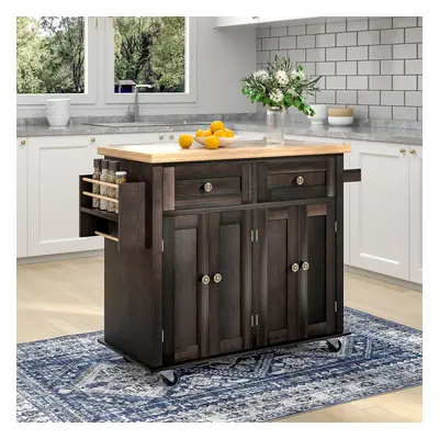 Modern Rolling Wooden Kitchen Island Cart with Storage Cabinets