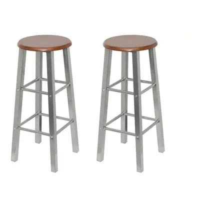 vidaXL 2x Bar Stools Metal with MDF Seat Kitchen Breakfast Barstool Chair