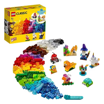 LEGO Classic Creative Transparent Bricks Building Set with Animals for Kids 4+