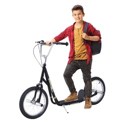 HOMCOM Teen Scooter Children Stunt Scooter W/ 16" Tyres Adjustable Height, Black