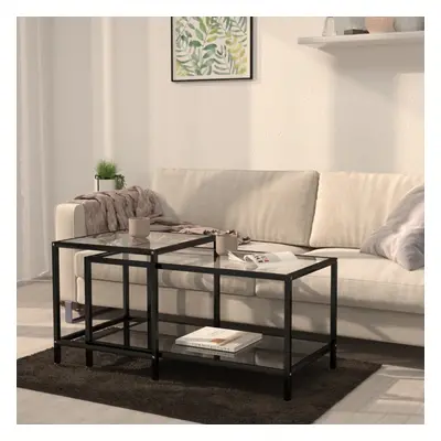 vidaXL 2x Tea Tables Tempered Glass Black Home Side Couch End Coffee Table