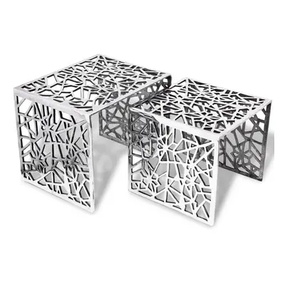 vidaXL Two Piece Side Console End Small Coffee Tables Square Aluminium Silver