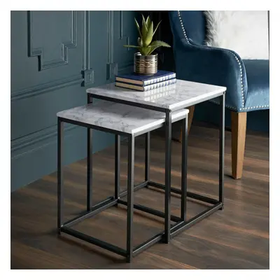 Nest Of Tables Living Room Furniture Side End Marble Effect With Metal Frame