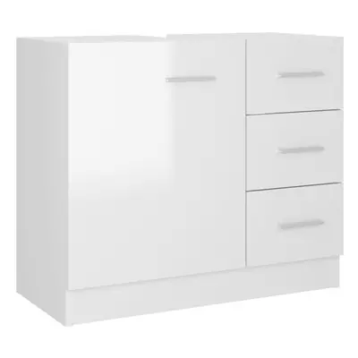 vidaXL Sink Cabinet High Gloss White Engineered Wood Cupboard Rack Organiser