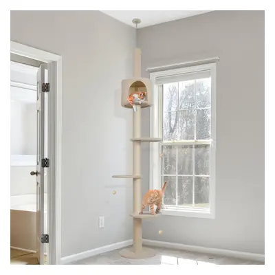 (Beige) Floor to Ceiling Cat Tree Kitty Scratching Post UK