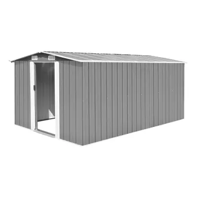 vidaXL Garden Shed 257x392x181cm Metal Grey Outdoor Tool Storage House Cabin