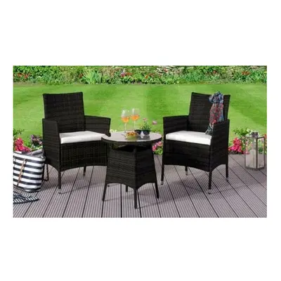 (Black, With Cover) 3PC Rattan Bistro Set Outdoor Garden Patio Furniture