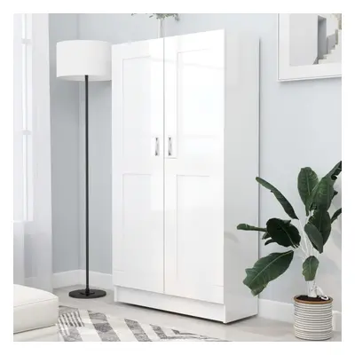 vidaXL Book Cabinet High Gloss White Chipboard Home Storage Rack Sideboard