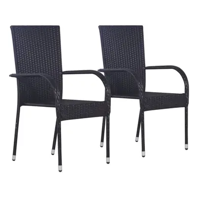 vidaXL 2x Outdoor Stacking Dining Chairs Poly Rattan Black Furniture Seat