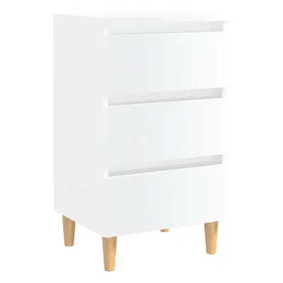 vidaXL Bed Cabinet with Solid Wood Legs High Gloss White Bedroom Nightstand