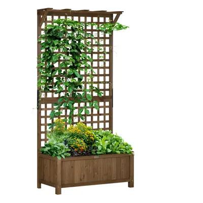 Outsunny Wood Planter with Trellis for Climbing Plants Vines Planter Box Brown