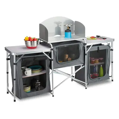 DWD Aluminum Portable Grey Fold-Up Camping Kitchen with Windscreen & Enclosed Cupboard,Cook Stat