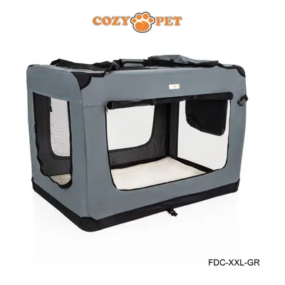 Fabric Dog Crate Grey, Size 101cm, Cat Pet Carrier by Cozy Pet Transport Travel Cage FDC-XXL-GR