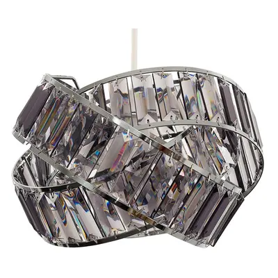 Modern Polished Chrome & Smoked Acrylic Jewel Intertwined Rings Design Ceiling Pendant Light Sha