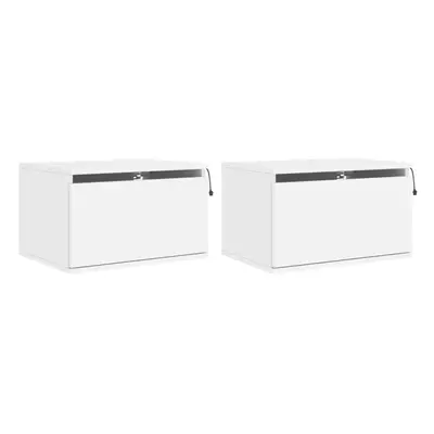 vidaXL Wall-mounted Bedside Cabinets with LED Lights Side Table pcs White