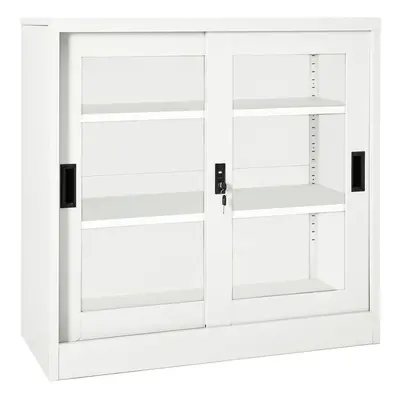 vidaXL Sliding Door Cabinet White Steel Office Side Filing Storage Cabinet