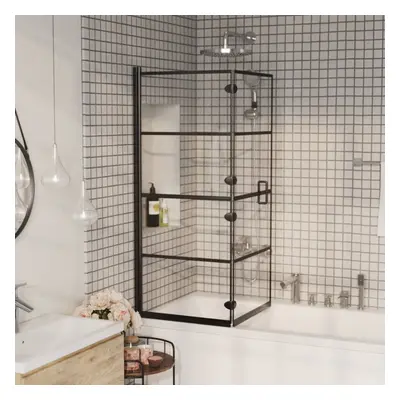 vidaXL Folding Shower Enclosure ESG Black Bathroom Shower Cabin Cubicle Screen