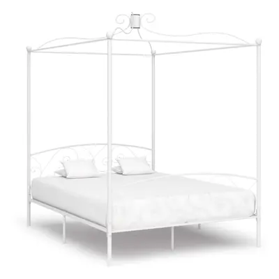 vidaXL Canopy Bed Frame White Metal 180x200cm 6FT Super King Indoor Double Bed