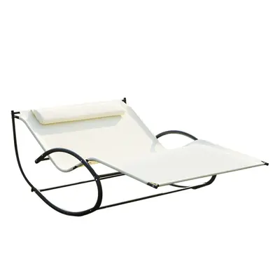 Outsunny Hammock Chair Sun Bed Rock Seat w/ Metal Texteline W/ Pillow Cream