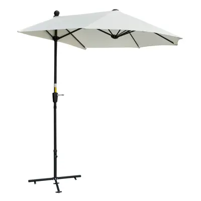 Outsunny 2m Half Garden Parasol Market Umbrella w/ Crank Handle, Base Cream